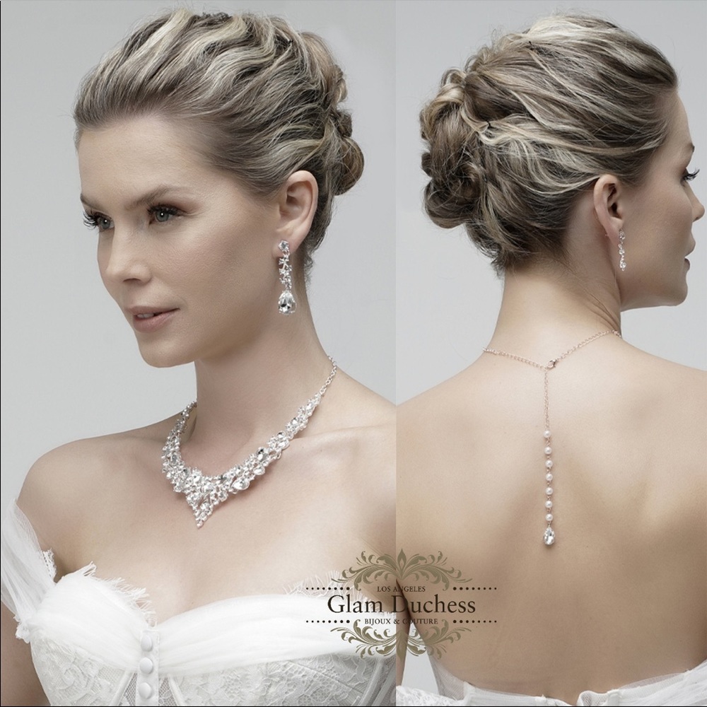 Glam Bride Wedding Necklace & Earring Jewelry Set Silver Fashion - Picture 3 of 4